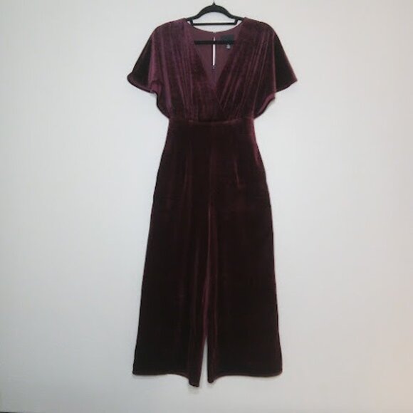 ANTHROPOLOGIE GREYLIN | Burgundy Velvet Wide Leg Luna Jumpsuit Holiday Party XS - Picture 2 of 13